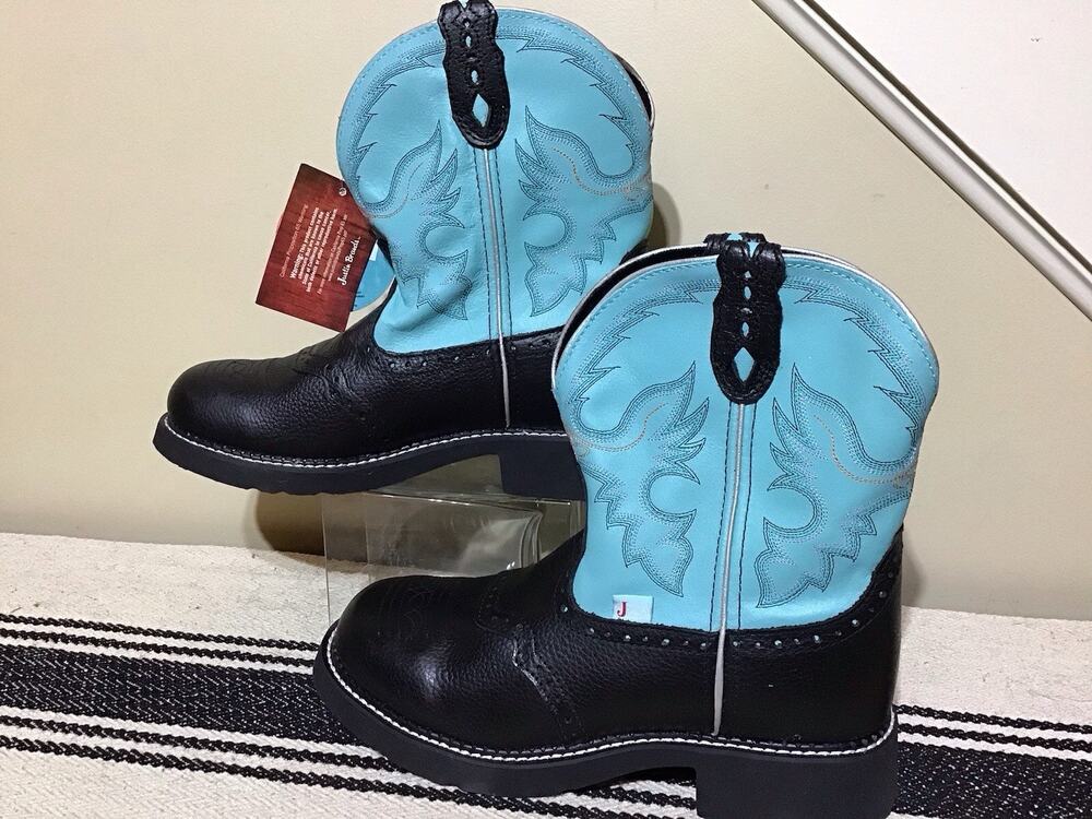 NWT Justin Women Gemma Gypsy Cowgirl Boots Sz 10B Black Cow Aqua L9905/GY9905